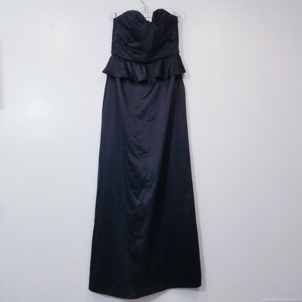 AMSALE Satin Peplum Strapless Long Gown Evening Dress Sweetheart Neckline